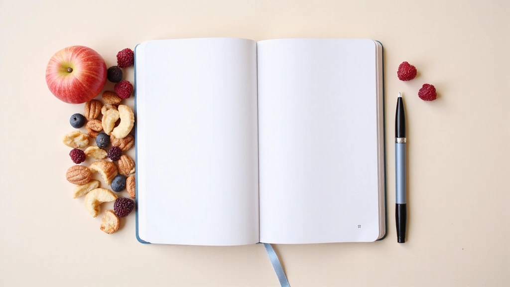 Ein Block mit Stift und gesunden Snacks, symbolisiert Lernen und Wohlbefinden